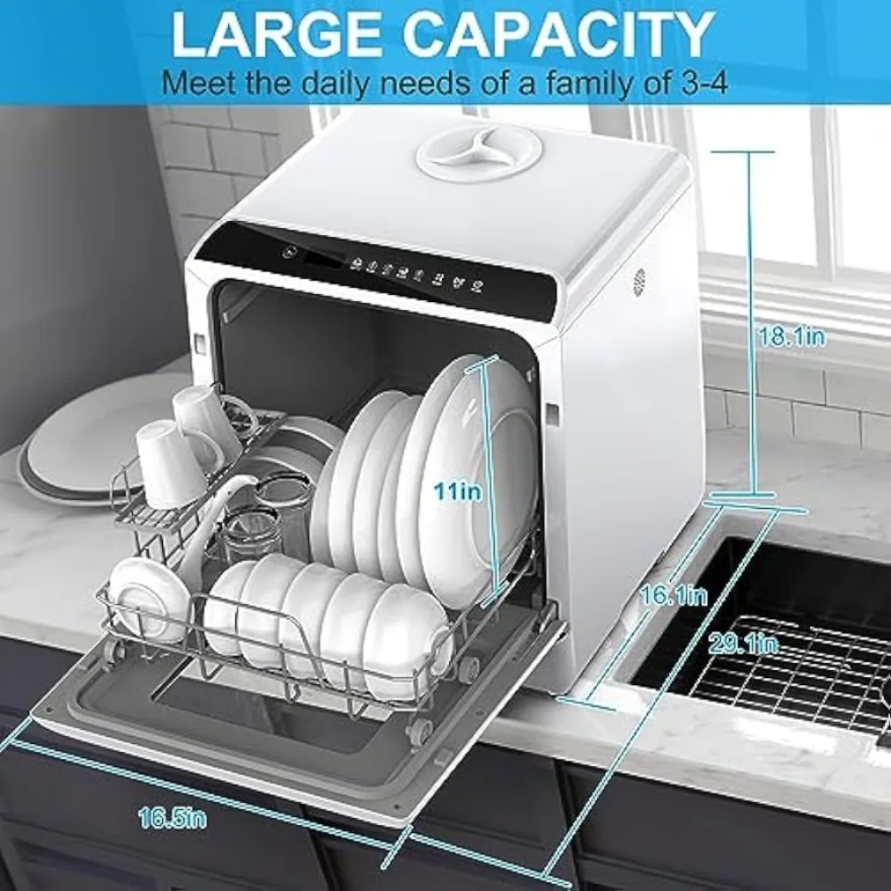 Iagrasea-lavavajillas portátil para encimera, lavavajillas compacto con tanque de agua incorporado de 5 litros, 5 programas, sin enganche necesario