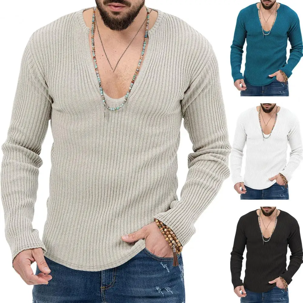 

2024 Stylish Hot Sale Tops Knit New Men All-match Simple V-neck Sweater Casual Well Fitting Male Long Sleeve Sweatshirt Pullover