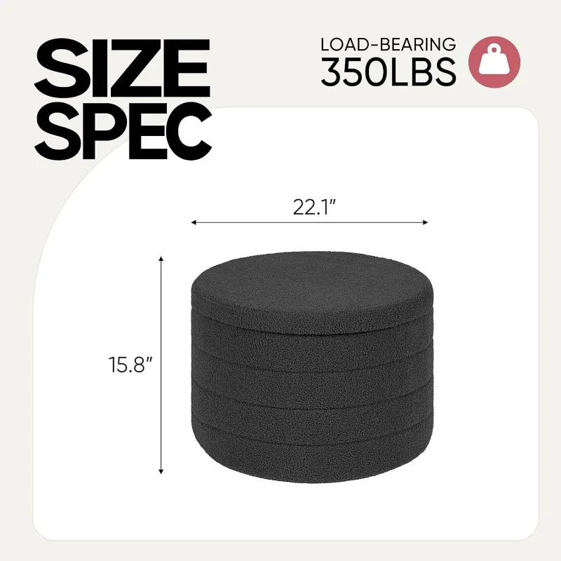Furniture 22 Dark Grey Fabric Storage Ottoman - 2-in-1 Flip Top Foot Rest Stools Ottomans