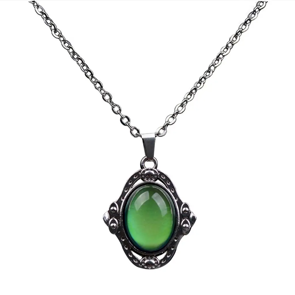 Color Shifting Mood Pendant Oval Vintage Necklace Stainless Steel Accessory for Romantic Gift