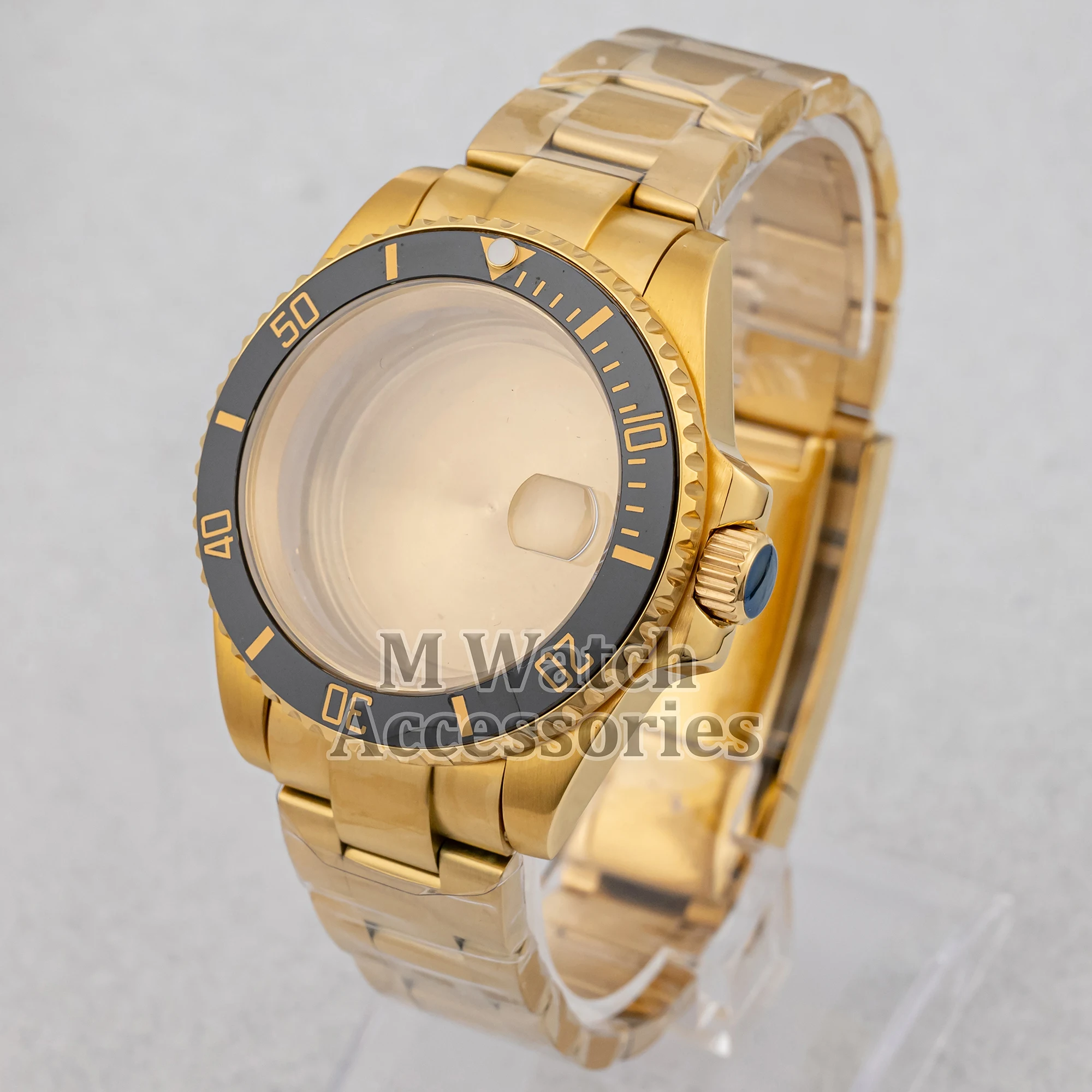 

40mm Gold PVD Watch Case Jubilee Oyster Strap Sapphire Glass for NH34 NH35 NH36 Movement 28.5mm Dial Submariner Men Watch Case