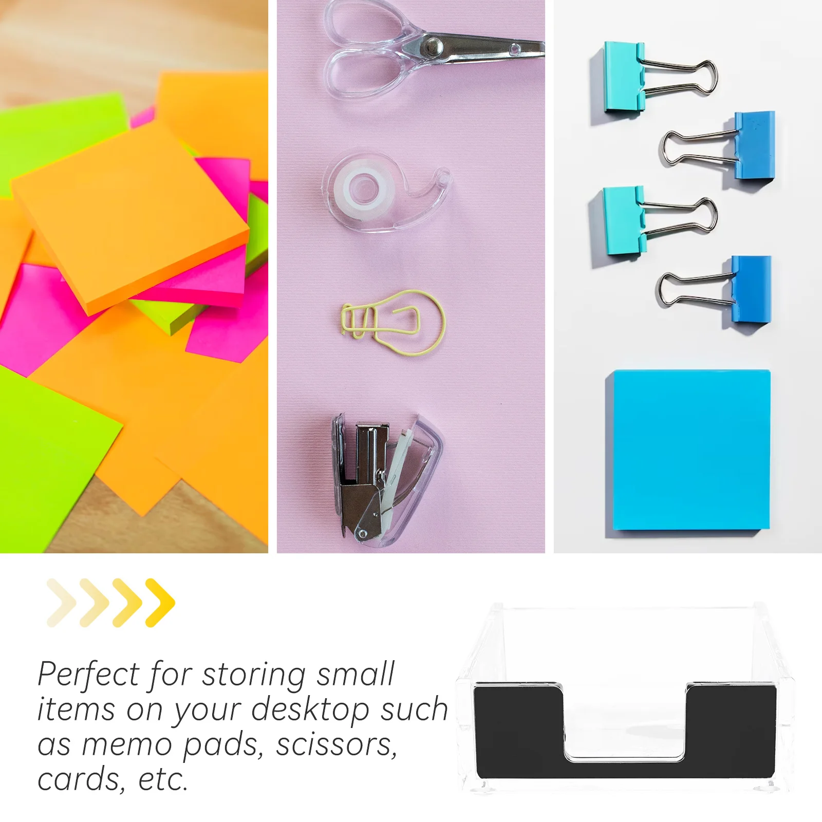 

Clear Memo Pad Holder Desktop Organizer Notepad Storage Box Paperclip Holder Office Supplies Acrylic Desk Organizer