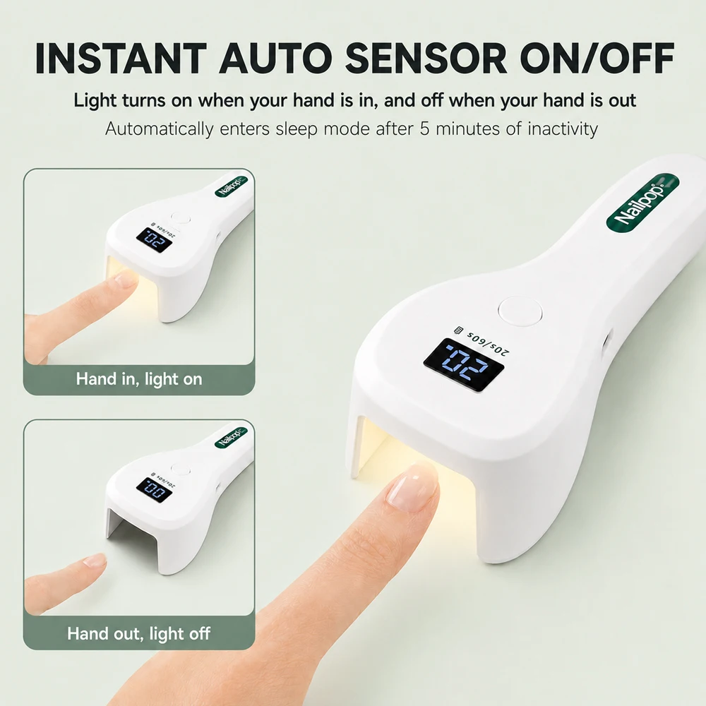 Nailpop UV LED Nail Lamp Portable Handheld Rechargeable Cordless Nail Dryer With Smart Sensor Gel Polish 15W Curing Manicure 1pc