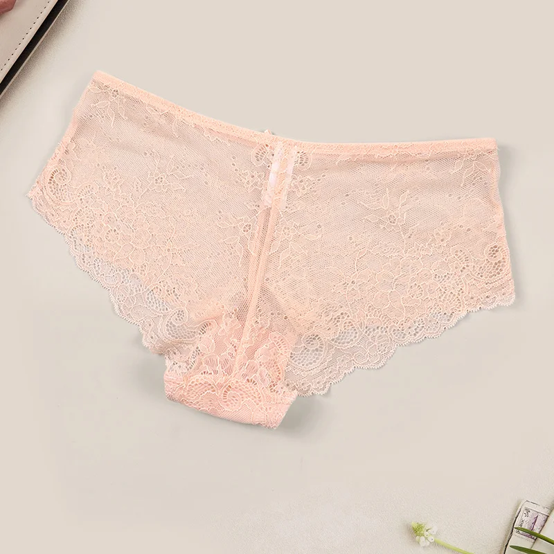 Varsbaby Sexy Transparent Underwear Bowknot Brief Women Lace Boyshorts Underpants Floral Panties Comfortable Lingerie For Female