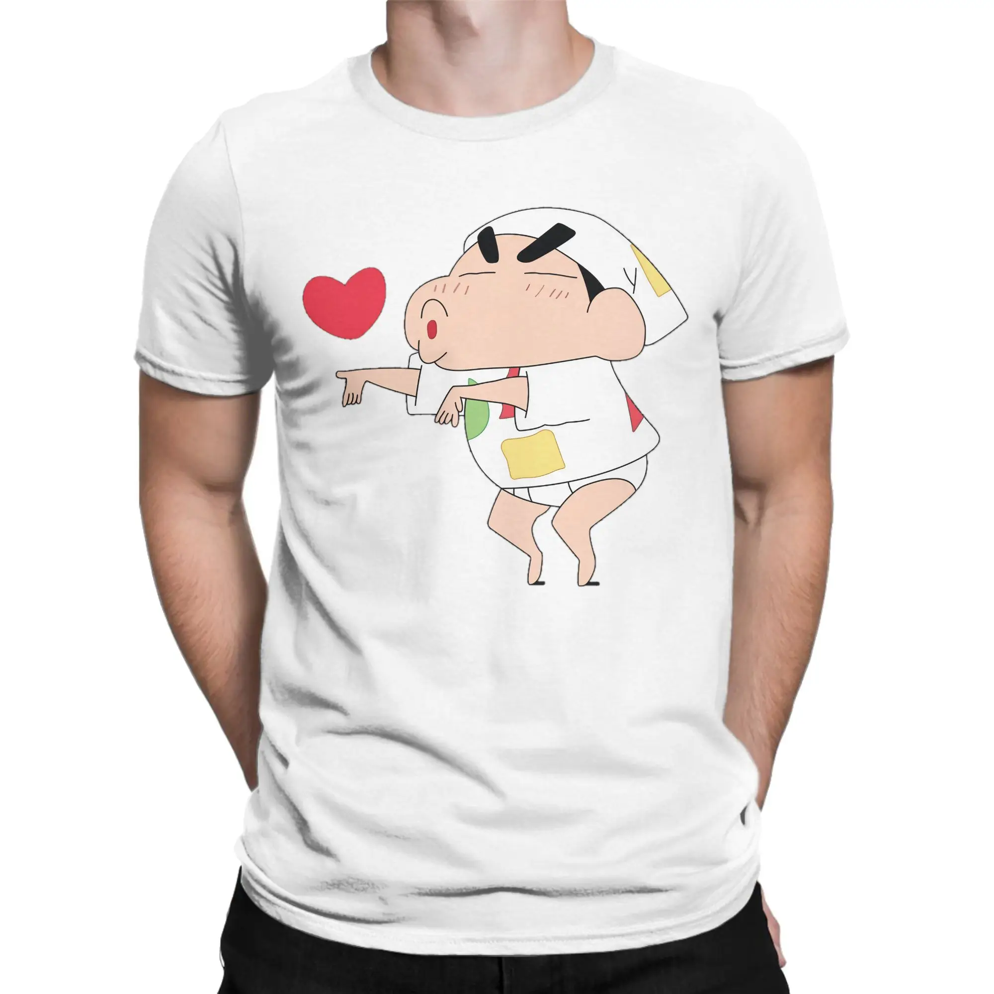 Men Women Funny Shinchan Playful Print Cotton Vintage Short Sleeve Round Neck T Shirts