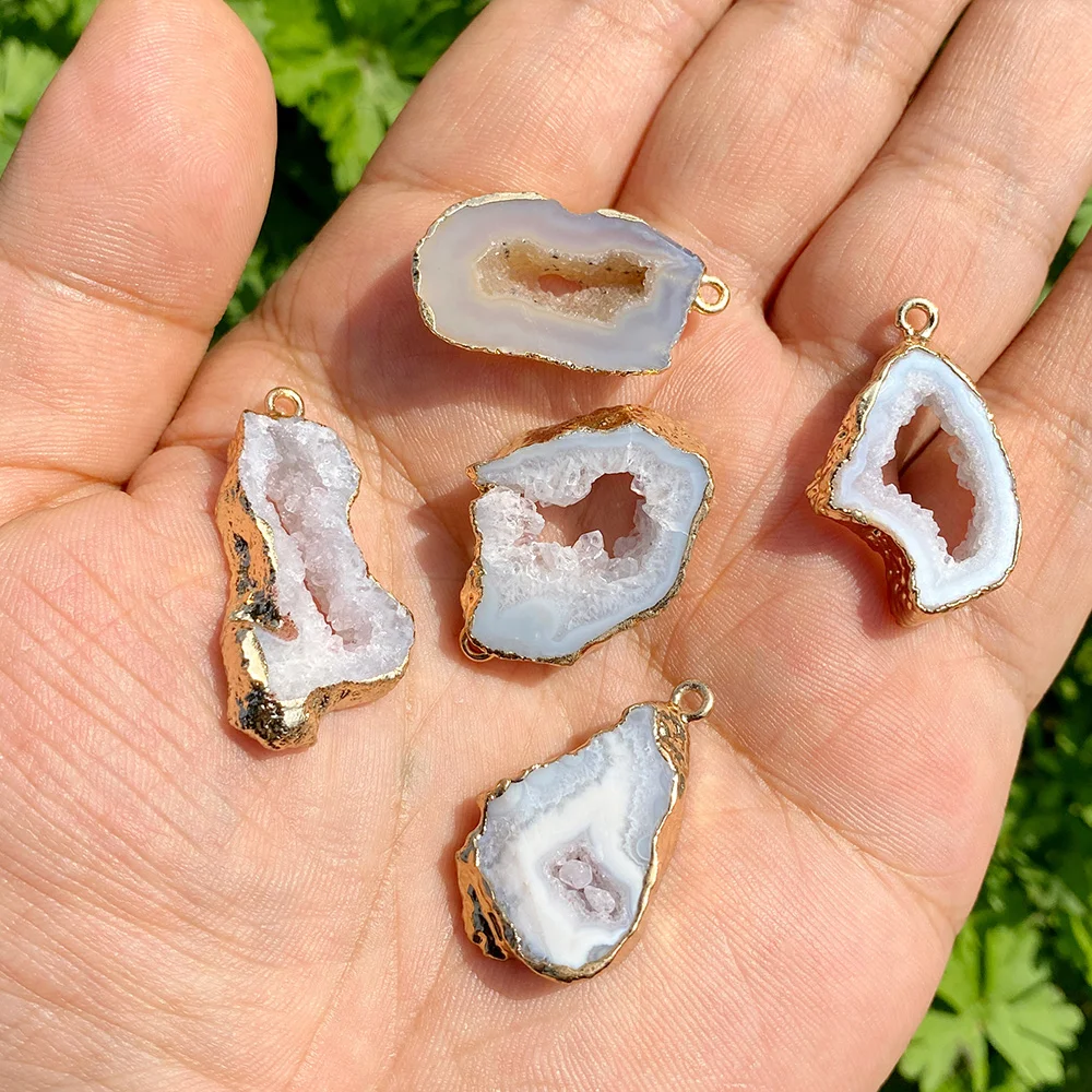 3 Pz/lotto Forma Irregolare Fetta di Agata Ciondolo Naturale Druzy Agate Quarzi Connettore Per Creazione di Gioielli Braccialetto Orecchini FAI DA TE