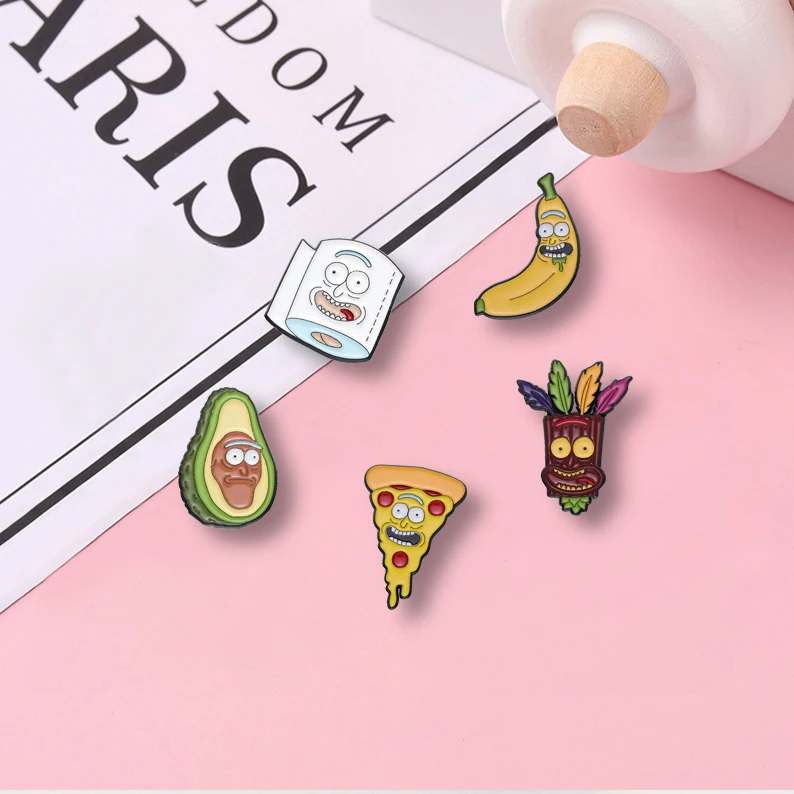 Cartoon Anime Film Brooch, Enamel Pin, Customized Animals, Pizza, Fruit, Metal Badge, Classic Lapel, Sweater, Jewelry, Backpack,