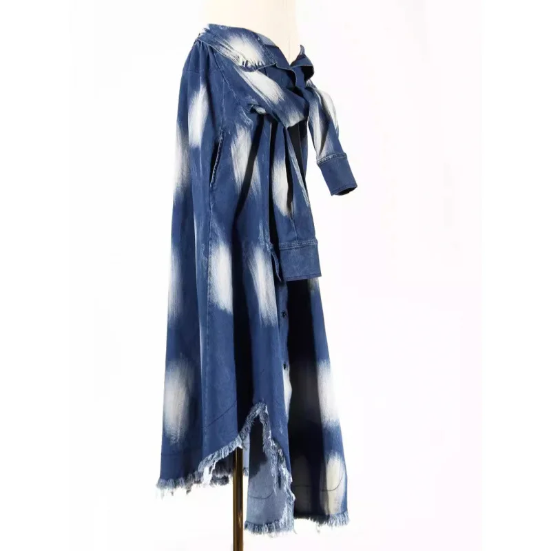 ANJY Primavera Autunno Nuove Donne Tie-Dye Orlo Frange Elegante Vita-Cravatta Design Gonna di Jeans Ins Allentato Alla Moda Elegante Gonne A17515