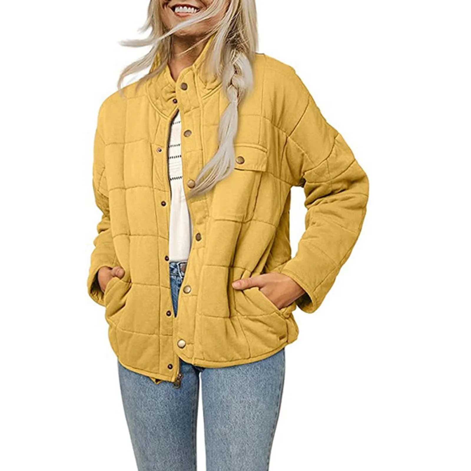 Chaqueta gruesa de cuello alto para mujer, prendas de vestir holgadas con bolsillos, Tops térmicos informales, invierno, 2024