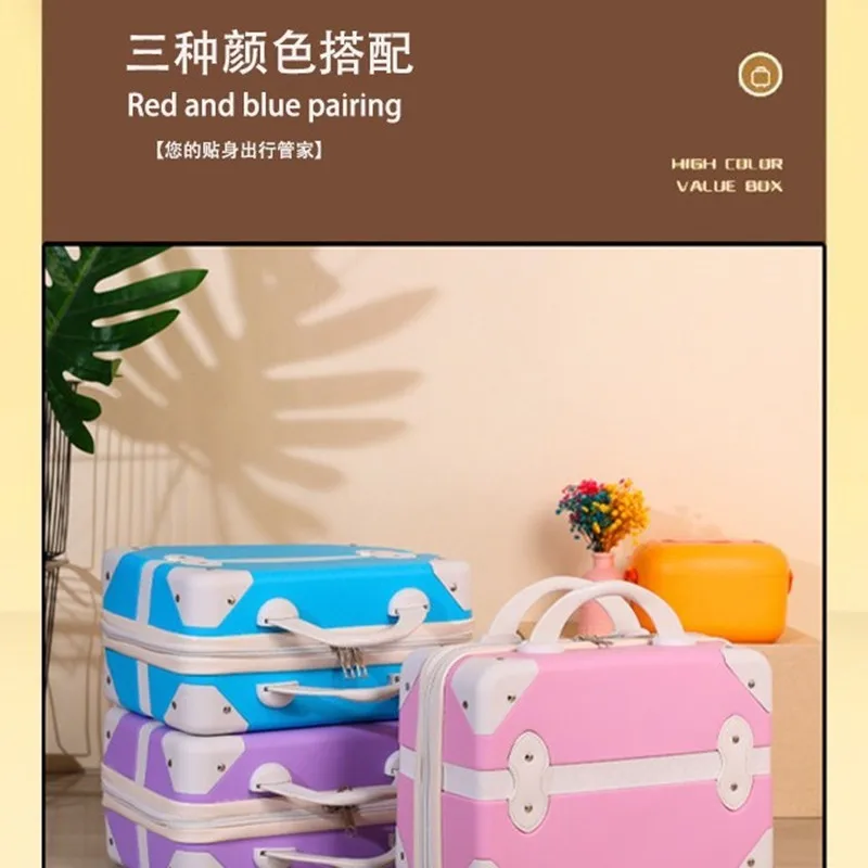 Retro Suitcase Cartoon Suitcase 14 Inch Travel Tuitcase Hand-Held Makeup Case Large Capacity Storage Box