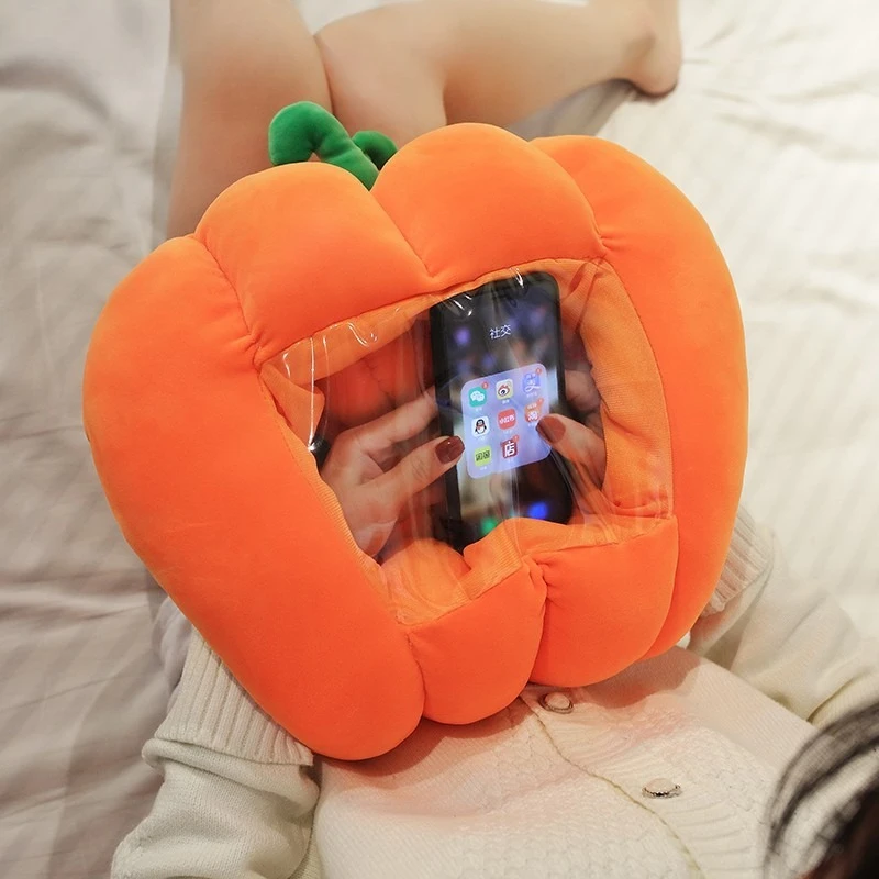 Cartoon Pumpkin Large Plush Cushion with Transparent Hand Warmer Pocket Halloween Sofa Decor Gift for Home