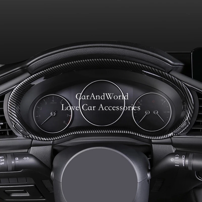 اكسسوارات ألياف الكربون سيارة أداة الإطار الزخارف الإطار لوحة القيادة غطاء مقياس حامي الديكور لمازدا 3 Axela 2019-2025 #2