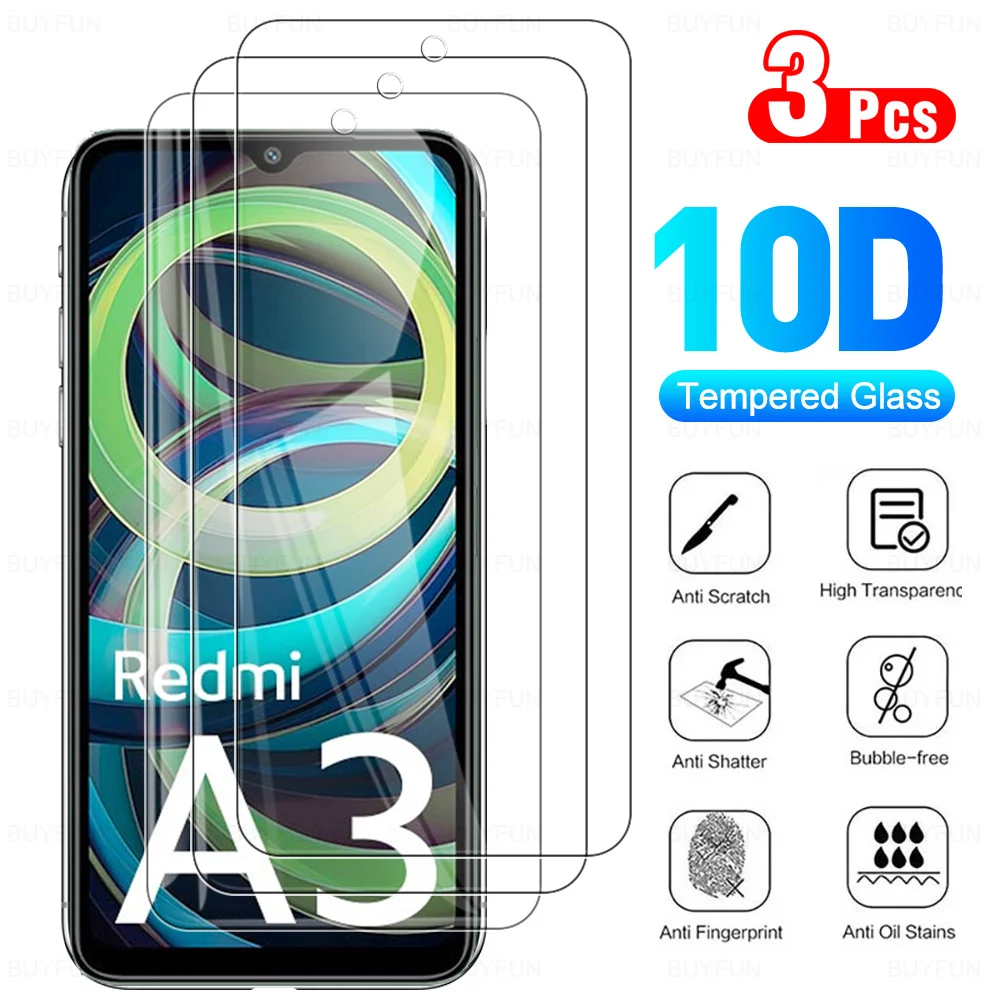 Película de proteção de tela de vidro temperado para xiaomi redmi a3, 4g, 3pcs, cobertura completa, hd