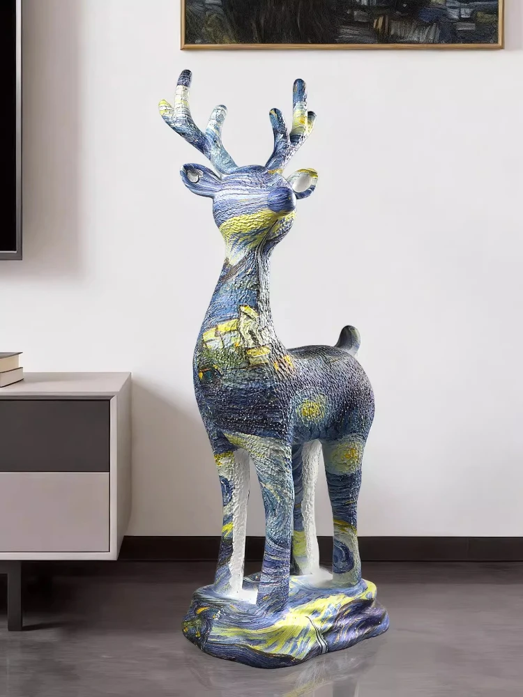 Starry Sky Deer Statue Floor Decoration Modern Simple Living Room TV Cabinet Home Decor Accessories High End Housewarming Gift