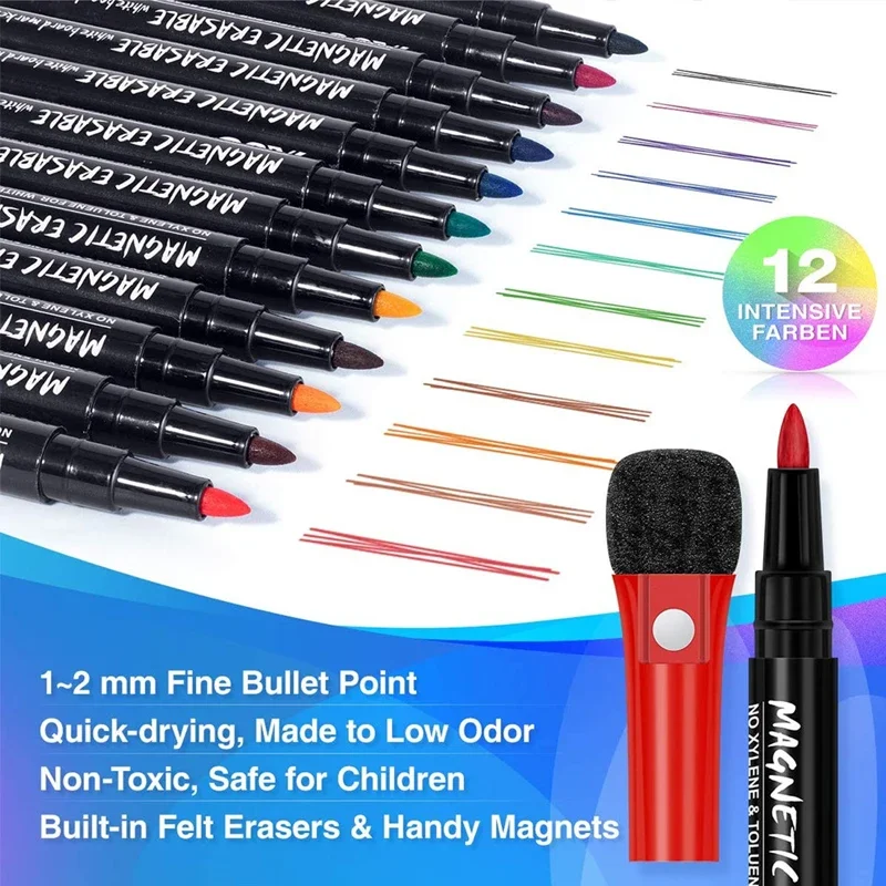 

12Colors/Set Whiteboard Pen Dry Erase Markers Magnetic Writing Painting Marker Pen for Teachers School Offices Accessories Gift