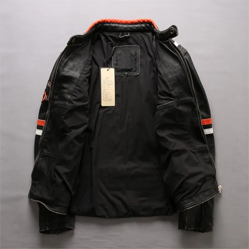 New stand-up collar short motorcycle leather men's top layer cowhide