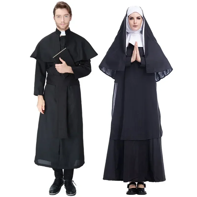 Costumi pasquali Donne deluxe Il costume da suora Uomini Missionario cristiano sacerdote sacerdote Costumi di Gesù