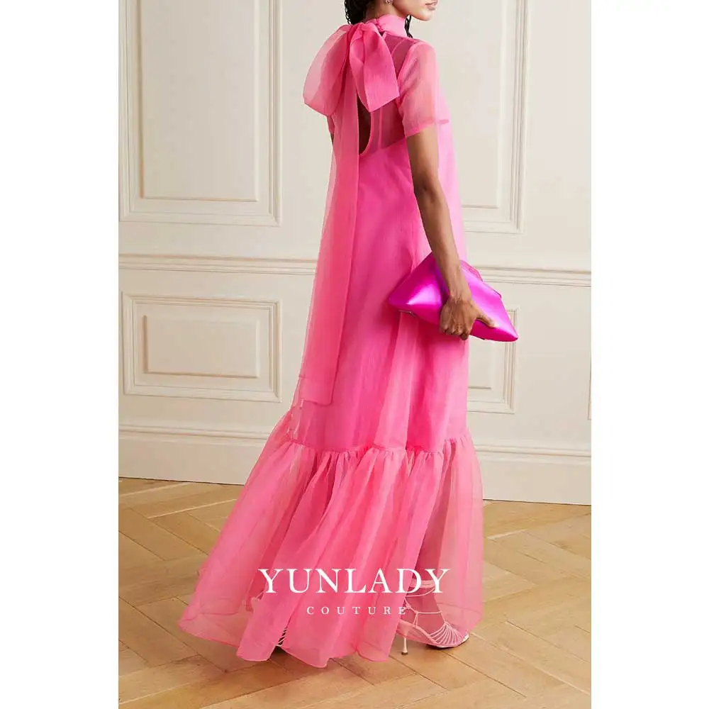 YUNLAN Gorgeous Dubai Mommy Wear Pink Formal Evening Dress 2024 Saudi Wedding Guest Elegant Ruffled Organza Maxi Party Dress