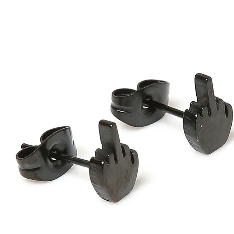 Серьги Женские Jewelry Stud Earring Stainless Steel Fashion Rock Middle Finger Shape Men And Female 1 Pair Three Color Earrings
