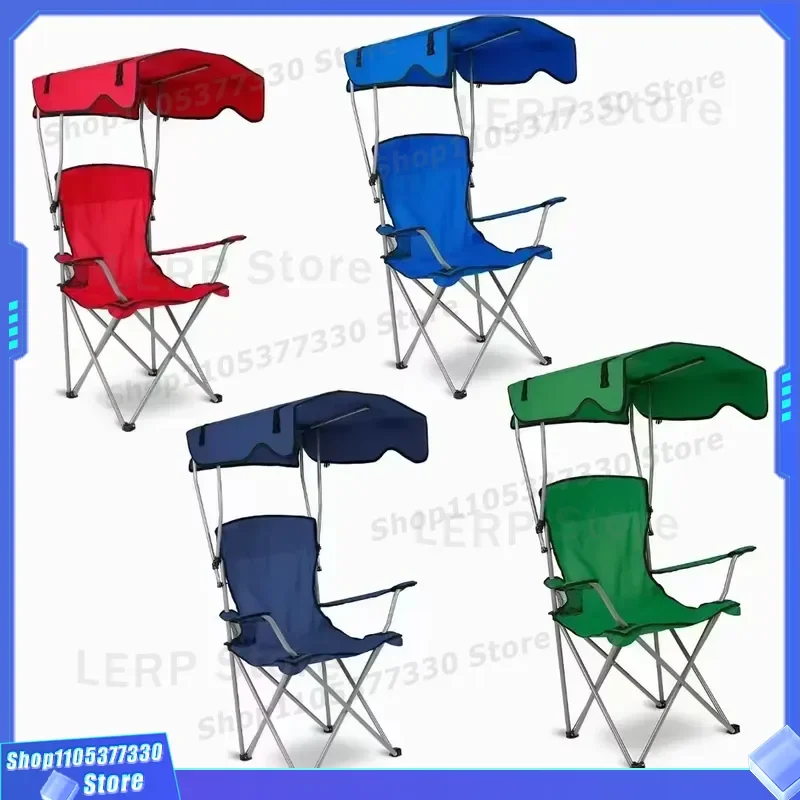 APC063 Folding Deck Chair 600D Oxford Cloth Carbon Steel Frame Outdoor Camping Fishing Beach Seat with Umbrella and Ice Pack