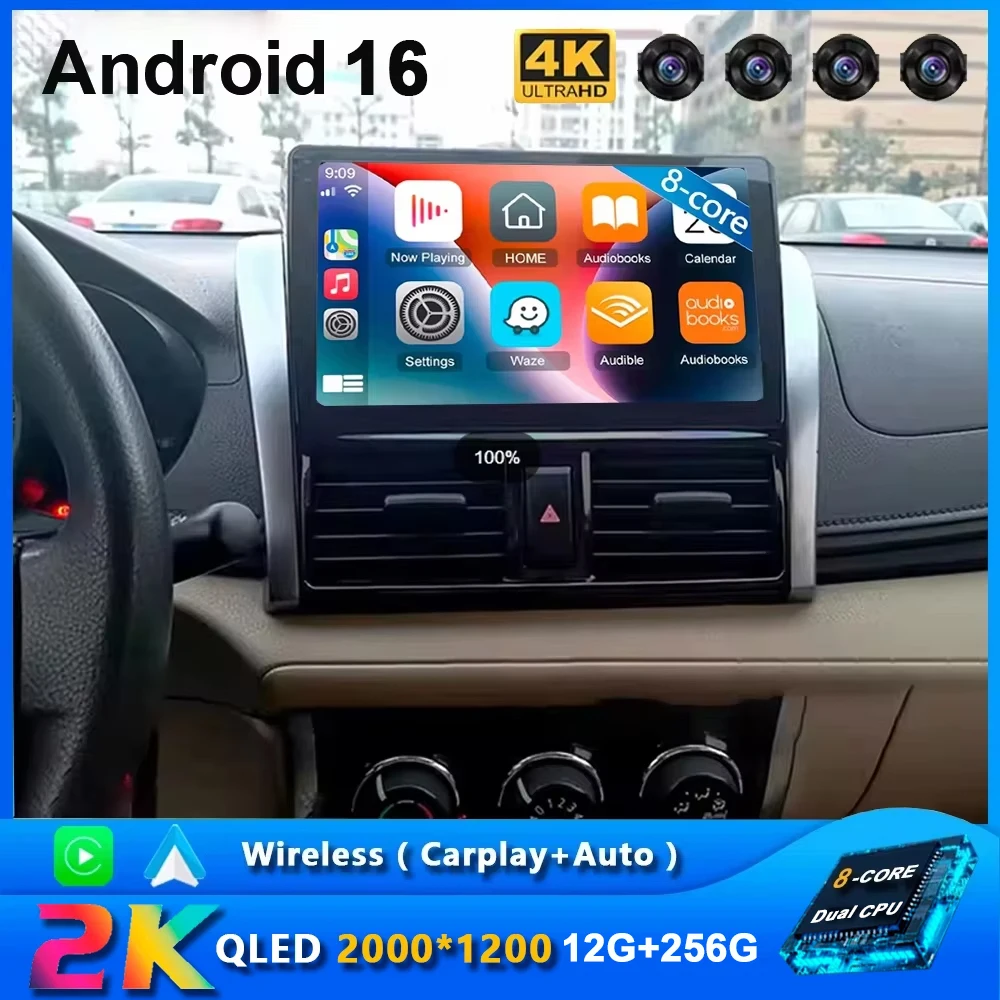 2 Din Android 16 für Toyota Vios Yaris 2013 2014 2015 2016 Autoradio Multimedia-Player GPS-Navigation Carplay Headunit ohne DVD