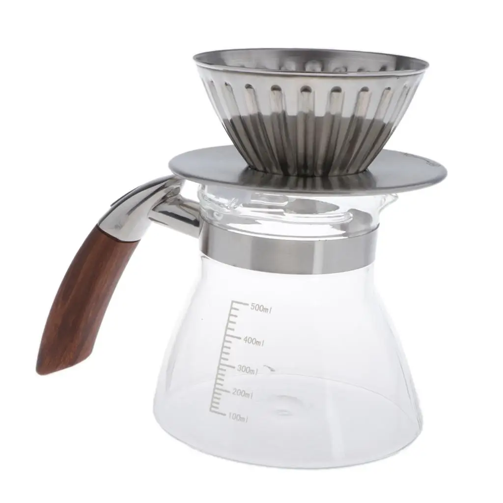Handmade High Borosilicate Glass Pour over Coffee Maker Aluminum Filter Set Coffee Pot for Home Café