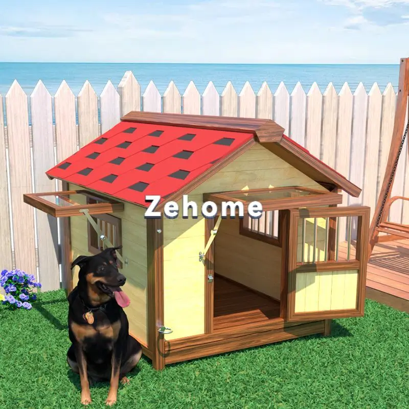 Pet dog villa Solid wood dog house Warm in winter Outdoor rainproof Large dog windproof kennel Outdoor indoor waterproof