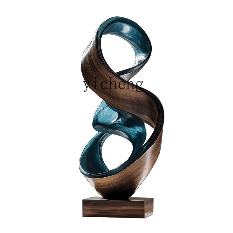 

HD hotel lobby sales office entrance decoration floor-to-ceiling large ornament abstract solid wood sculpture