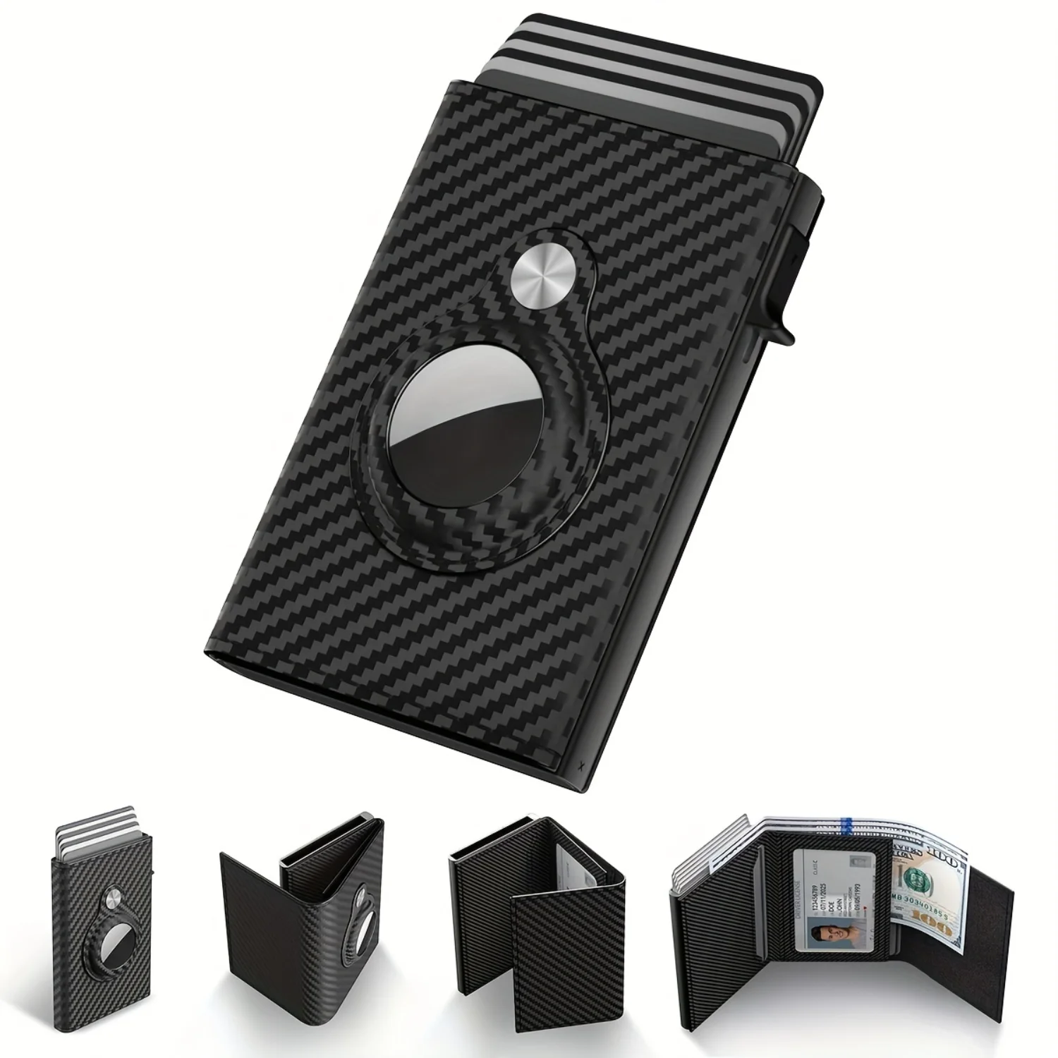 Anti-theft RFID Blocking Automatic Aluminum Alloy Credit Card Holder Money Clip Minimalist Wallet - Secure and Stylish Design, P