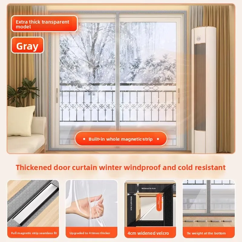 Air conditioning door curtain for wind protection and cold insulation, kitchen oil-proof , new model, no drilling required,