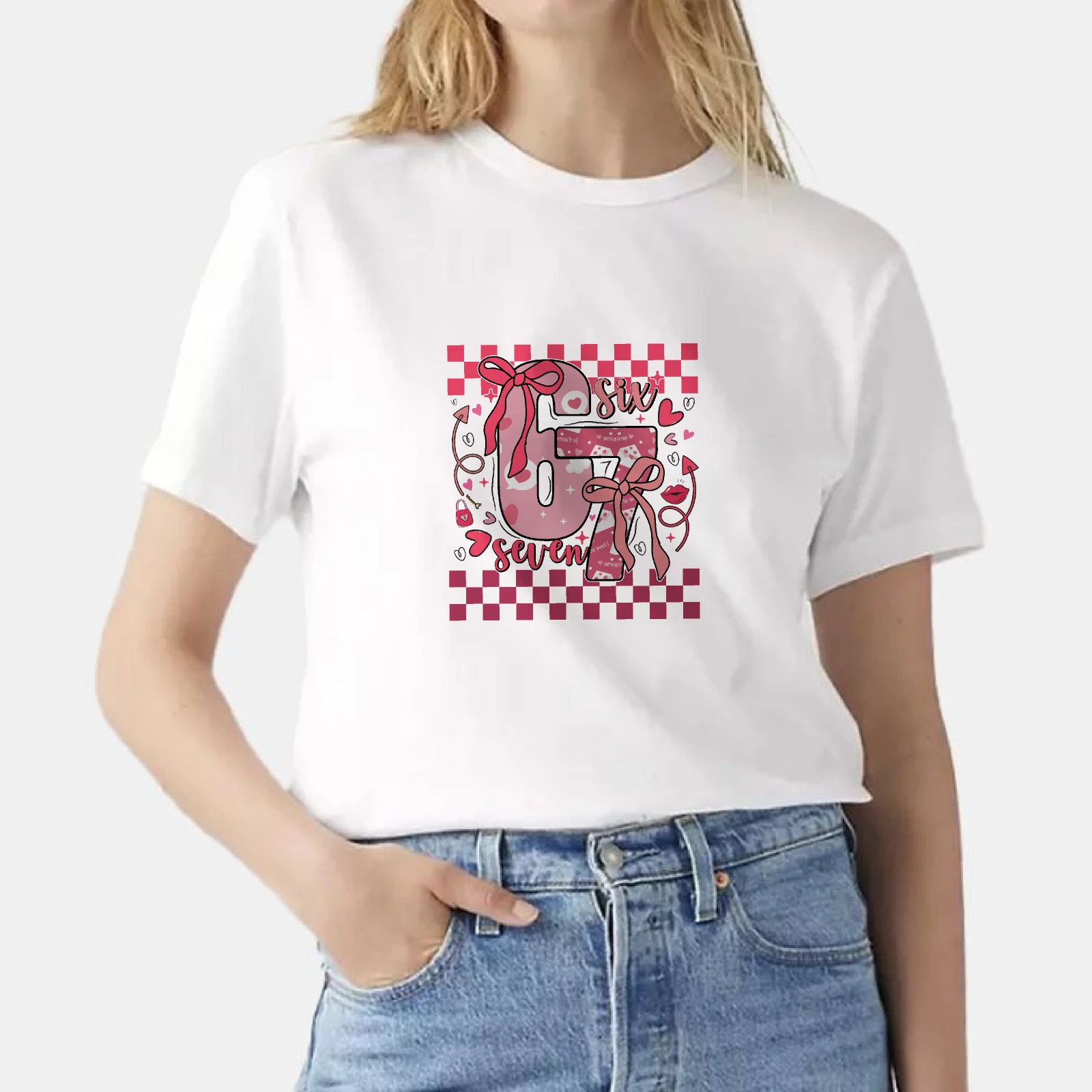 1pc Blouses T-shirt POP Culture 67 Design Imprimé 100% Coton Chemise Unisexe Cadeau Personnalisé pour Ami Famille Vêtement Quotidien