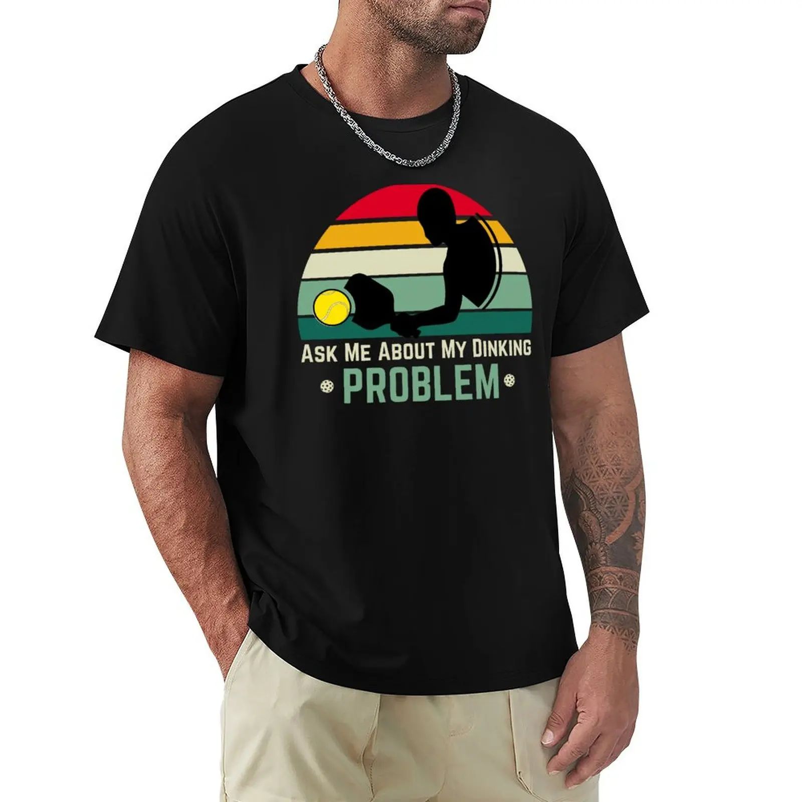 retro vintage pickleball Player Ask Me About My Dinking Problem T-Shirt Casual Basic Short Sleeve T-Shirt