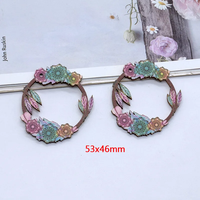 10pcs Vintage Hollow Drop Flamingo Leaf Wood Charms Bohemia Cross Flower Earring Keychain Pendant DIY Jewelry Make AE295