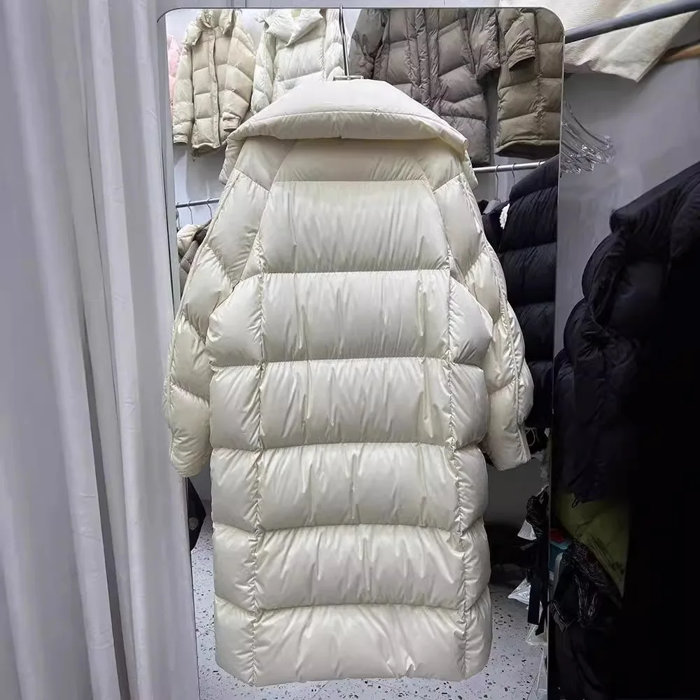 2026 الأبيض بطة أسفل سترة طويلة الخريف الشتاء سترة منفوخة المرأة موضة نفخة أسفل القطن معطف فضفاض سميكة الدافئة ملابس خارجية #2