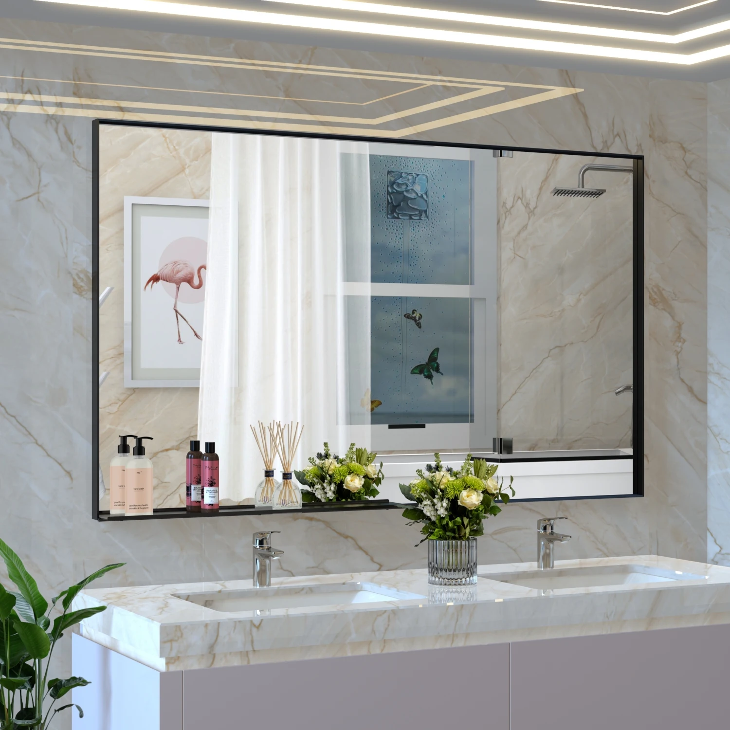 

60*36" Oversized Modern Rectangle Bathroom Mirror with Balck Frame Decorative Large Wall Mirrors for Bathroom Living Room Bedroo