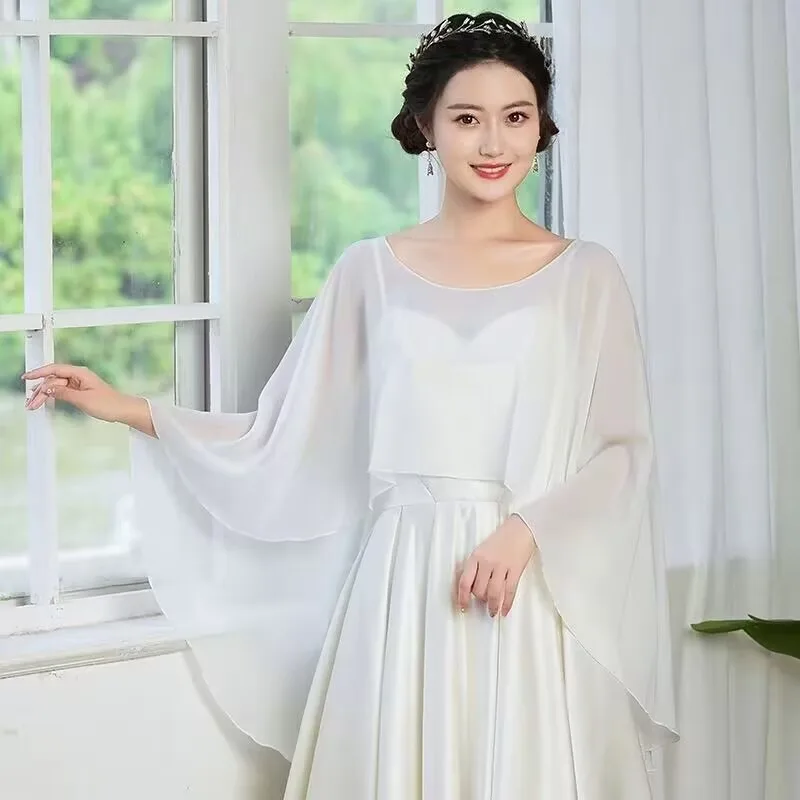 Women's Bride Wedding Capes for Bride Chiffon Layers for Party Dress Wedding Shawl Coat Wedding Bolero HSPJ02