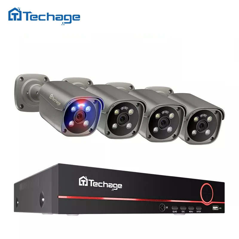 Techage 8Mp Poe Ptz نظام كاميرا IP الأمن في الهواء الطلق مقاوم للماء الصوت اتجاهين الصوت الوجه كشف Cctv مجموعة مراقبة الفيديو