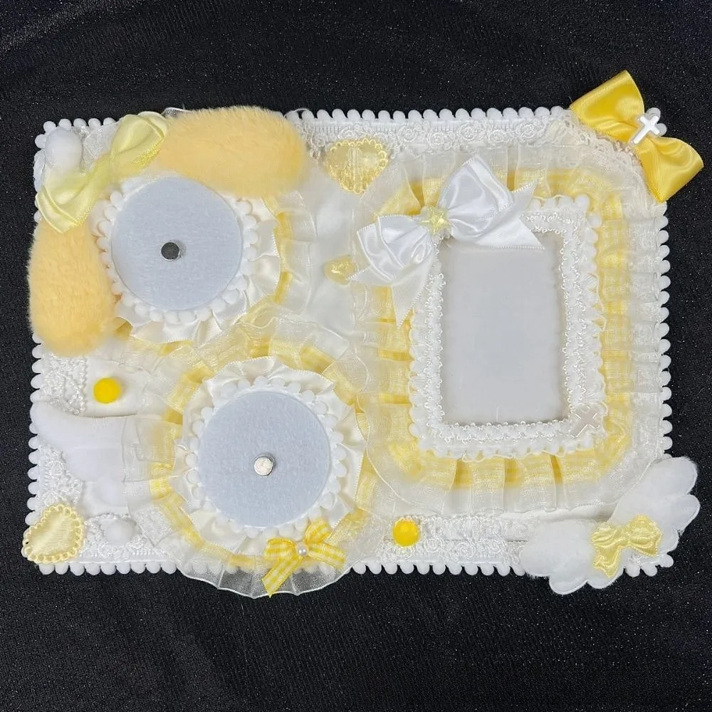 Lace Trim Ita Badge Display Board Transparent Pockets Fluffy Bunny Decor Anime Badge Holder Board Ribbon Accents Fabric