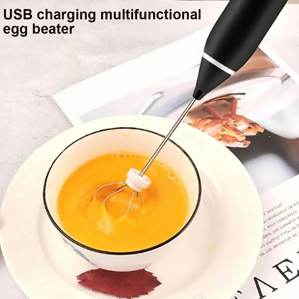 Electric Milk Frother Rechargeable Egg Beater 3 Speed Foam Maker Handheld Whisk Drinks Mixer, Silver