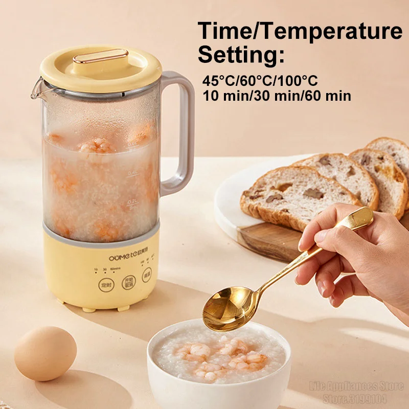 600ml Electric Kettle Household Multifunction Health Kettle Pot 3 Gears Temperature Adjustable Time Setting Flower Tea Dessert