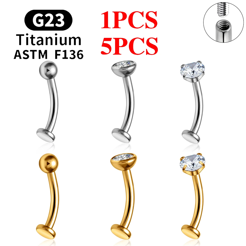 ASTM F136 Titan gebogener Bauchnabelring 14G CZ Faden flache Rückseite Nabelpiercing Langhantel Labret Lippenbolzen Punk Körperschmuck – Detail 2