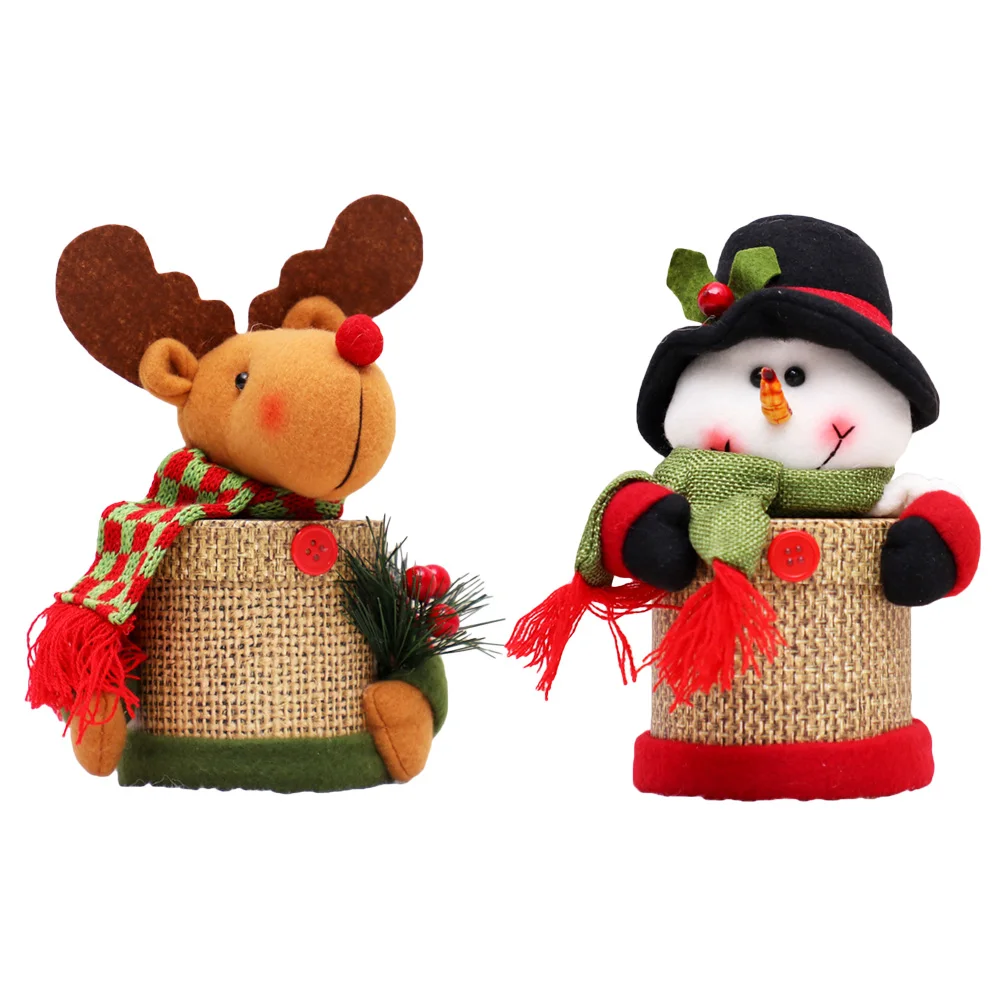 

2 pcs Christmas Candy Box Jar Linen Gift Storage for Candies Biscuits Chocolate Lollipops Decorative Container Bedroom Living