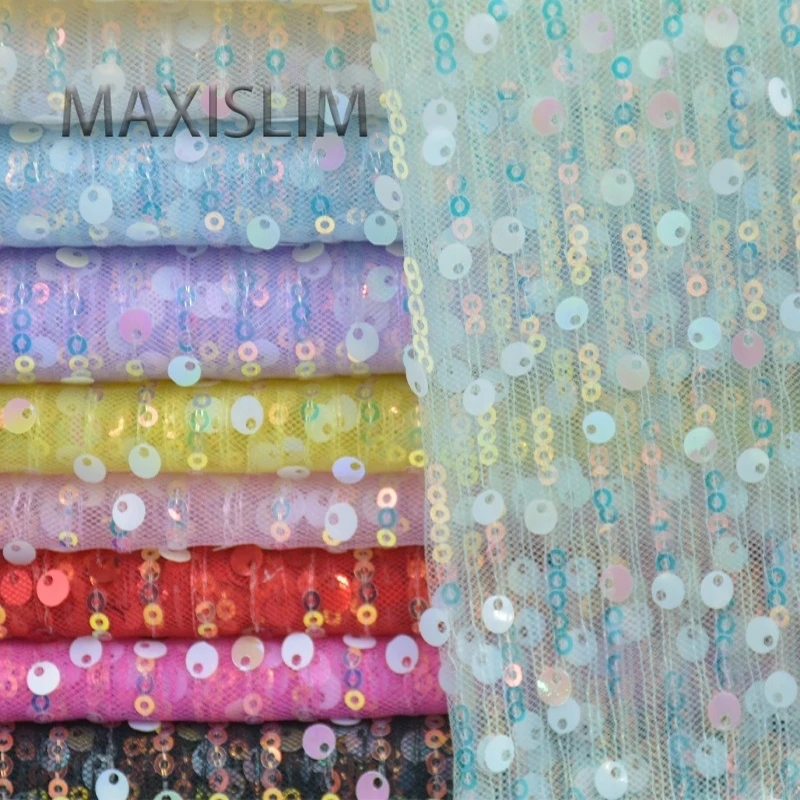 

Spot Sequin Fabric 3mm+5mm Mesh Bottom Bead Fabric Fashion Clothing Skirts Luggage Headwear Sequin Fabric Width 125CM