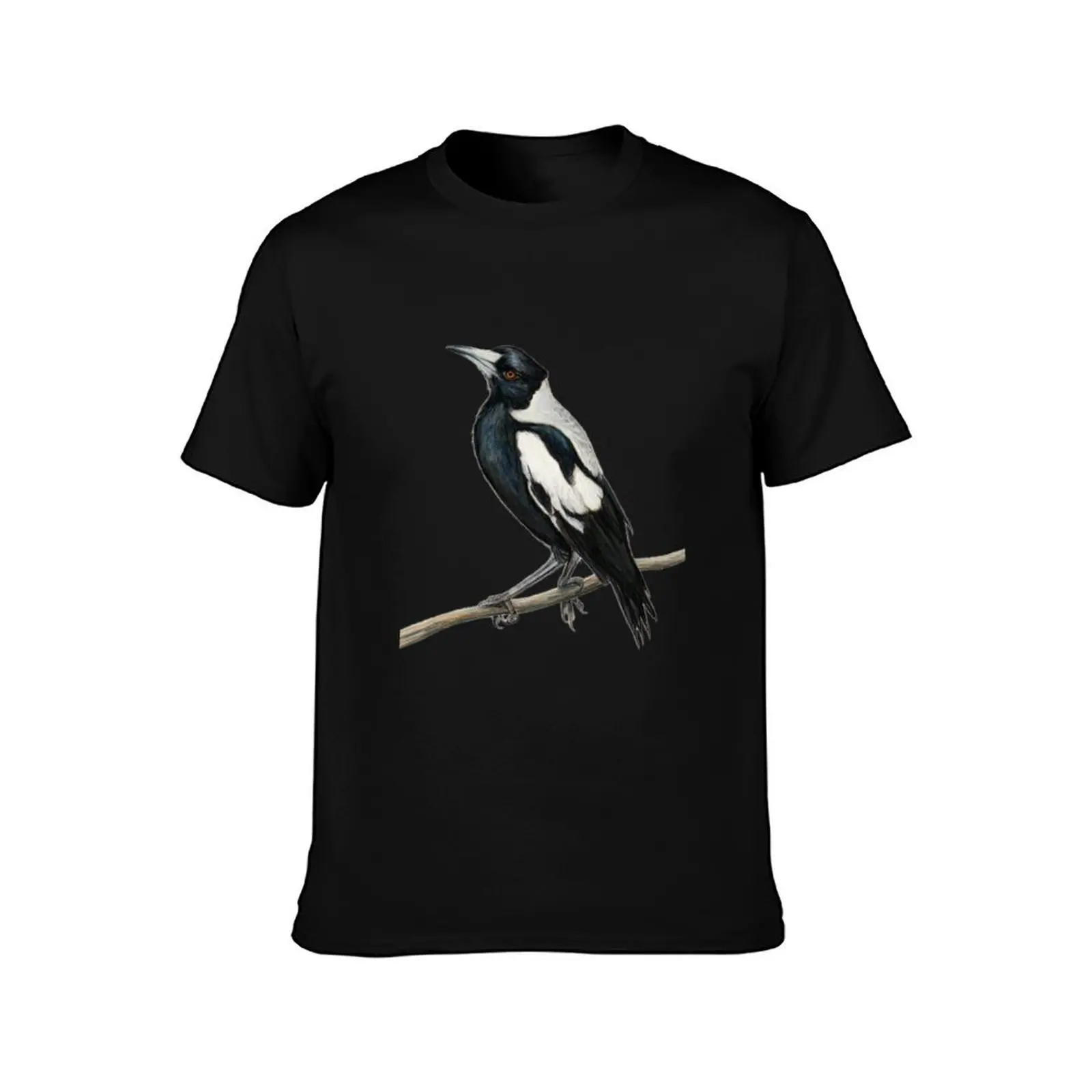 Magpie art 2 no signature white background version, Australian Magpie bird, bird art, drawing, Australiana, black and wh T-Shirt
