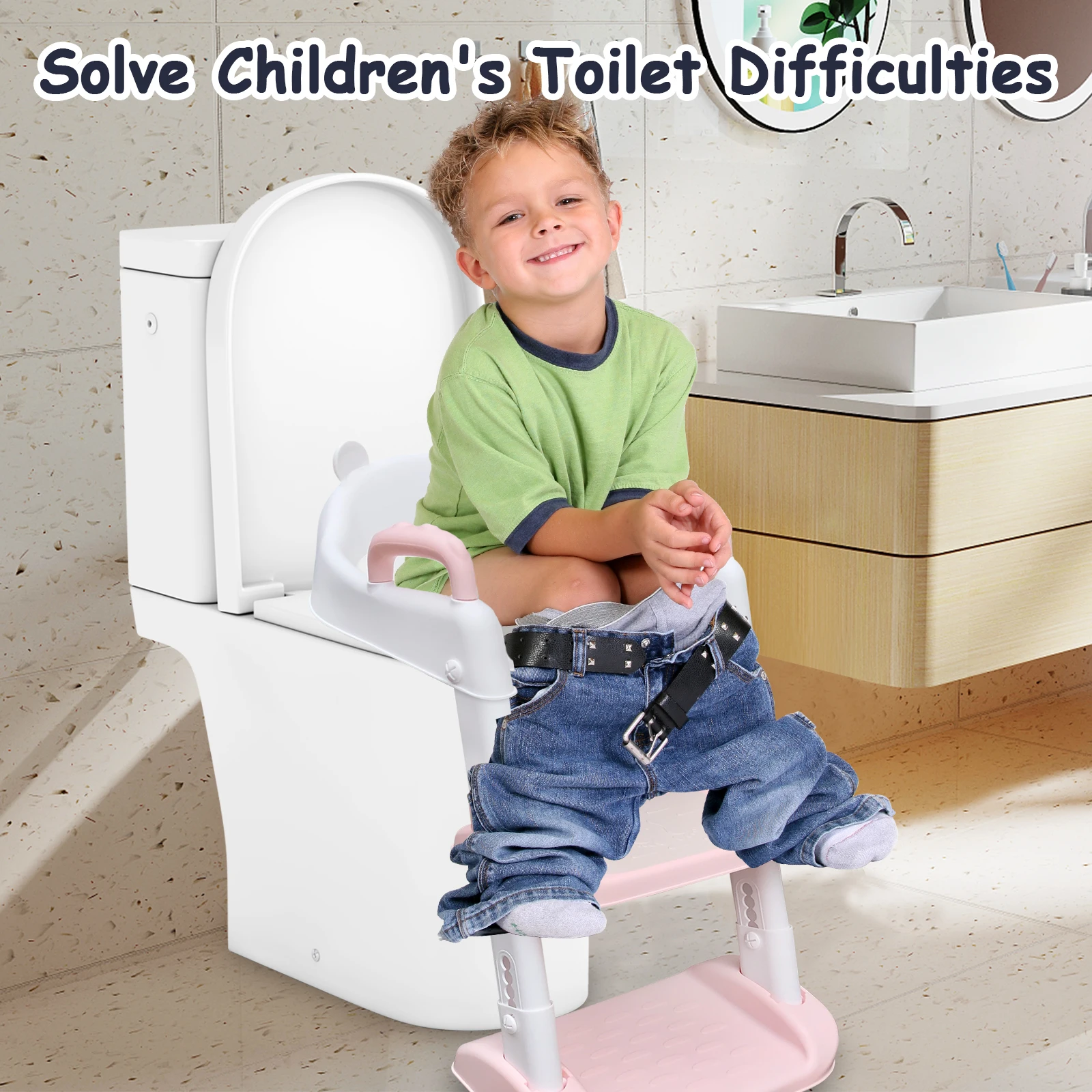 Folding Baby Pot Seat Urinal Backrest Chair Kids Potty Training Toilet Adjustable Step Stool Ladder Toddlers Safe Toilet Chair