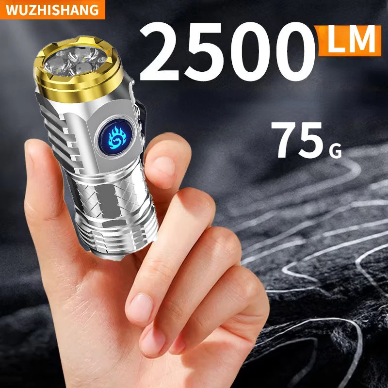 2PCNew Powerful Mini LEDFlashlight Built-in Battery Type-C Rechargeable Super Bright EDC Torch Outdoor Emergency Camping Lantern