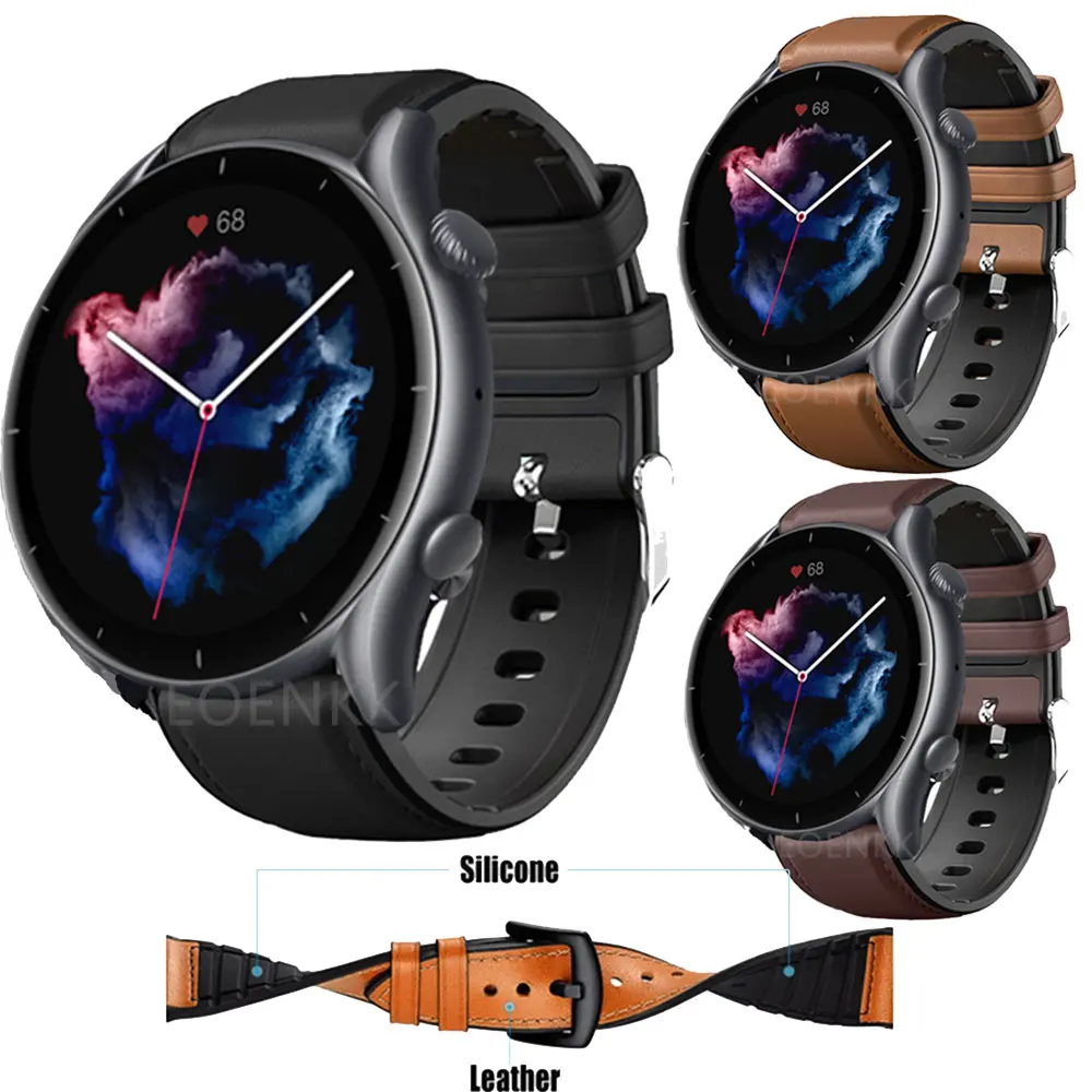 

Ремешок кожаный для Huami Amazfit GTR 3, браслет для смарт-часов Amazfit GTR 3 Pro/2/2e/47 мм, 22 мм
