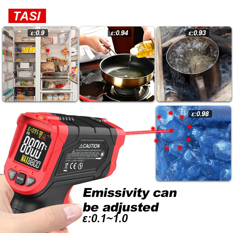 TASI-termómetro láser infrarrojo para cocina, medidor de temperatura de 880/680/480/400 grados de aplicación, medición de área grande