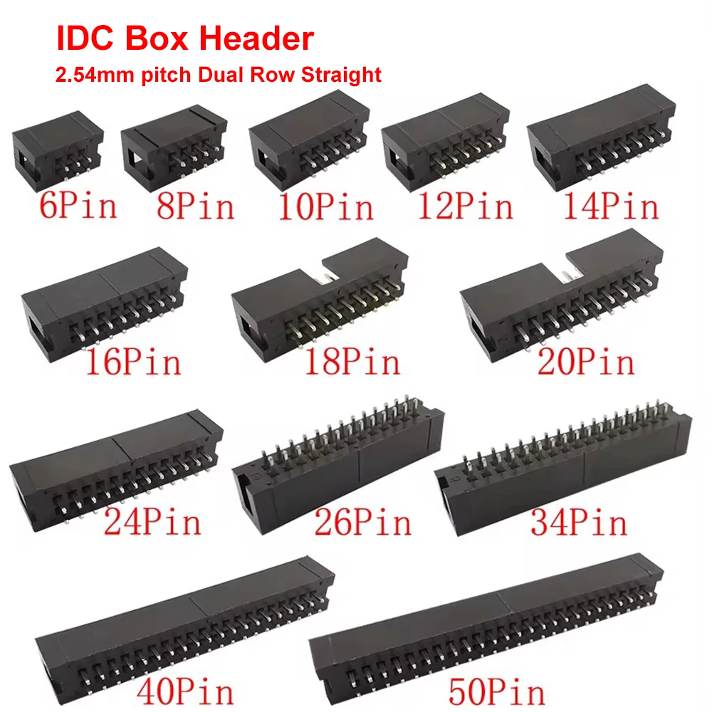 10 sztuk IDC Box Header 6/8/10/12/14/16/18/20/24/26/30/34/40/50Pin złącze gniazda IDC 2.54mm podziałka podwójne rzędy proste gniazda DC3