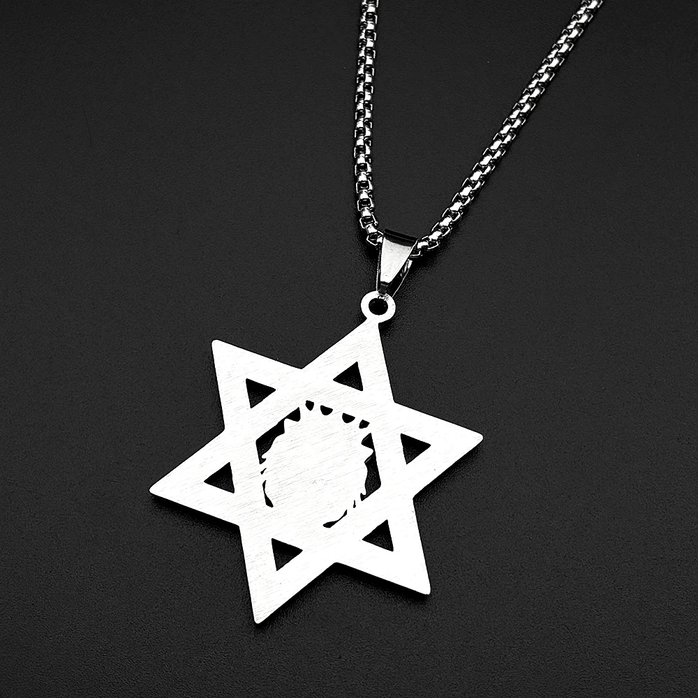 Israel Jewish Star of David Lion of Judah Pendant Necklace for Women Men Stainless Steel Gold Color Rastafarian Chain Jewelry
